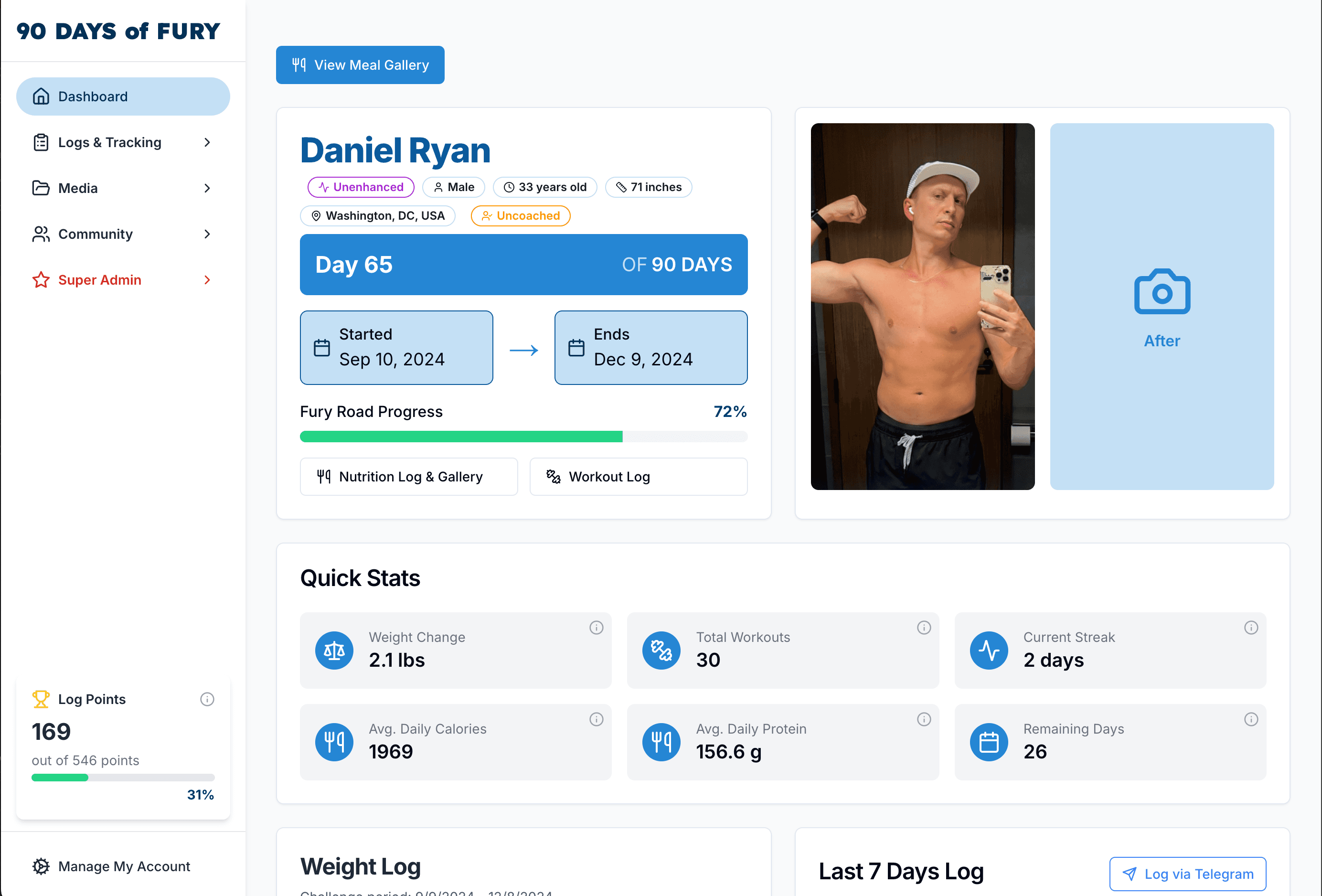 90 Days of Fury main dashboard interface